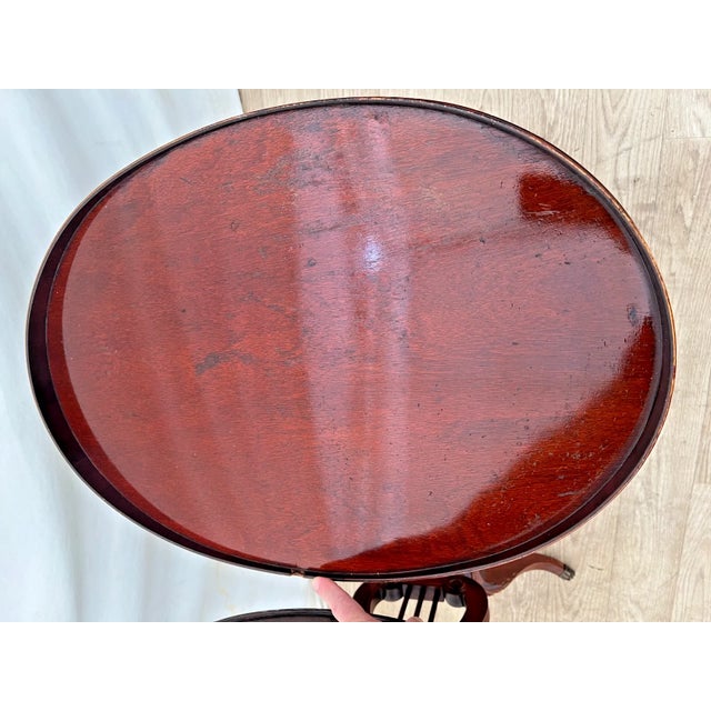 Brown Vintage Mersman Accent Oval Side Tables, Lyre Harp Base, Mahogany Set of Two For Sale - Image 8 of 18