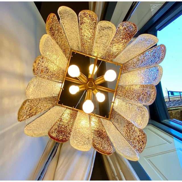 Mid-Century Murano Glass Chandelier with Amber Graniglia Detailing attributed to Venini For Sale - Image 6 of 15