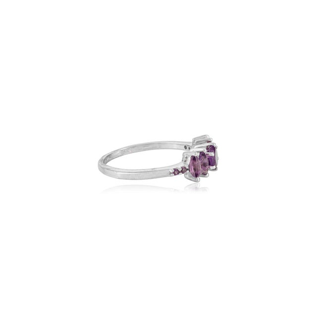 Not Yet Made - Made To Order Timeless Round Centerpiece Five-Stone Amethyst Pure 925 Silver Ring - Size 8 For Sale - Image 5 of 10
