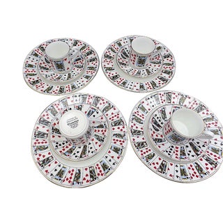 1980's Vintage Tiffany & Co Elizabethan Staffordshire Playing Cards Fine China - 12 Piece Set For Sale