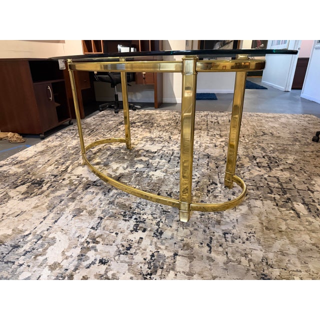 La Barge Vintage Hollywood Regency Brass and Kidney-Shaped Glass Writing Desk For Sale - Image 4 of 8