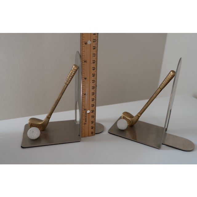 1980s 1980s Chrome & Brass Golf Club Book Ends For Sale - Image 5 of 14