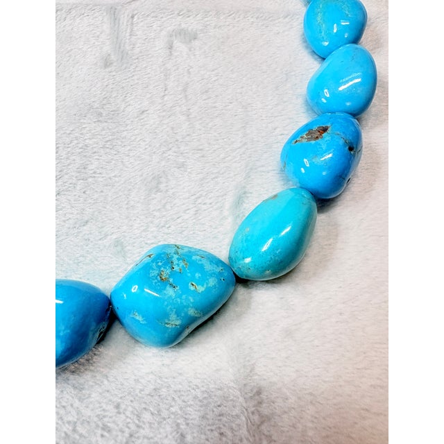 1970s Hand-Fabricated Sterling and Turquoise Nugget Necklace W/ Mosaic Inlay Clasp For Sale - Image 11 of 16