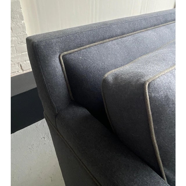 Gray & Olive Green Alpaca Wool Slope Arm Sofa With Charcoal Cerused Oak Wood Base For Sale In New York - Image 6 of 8