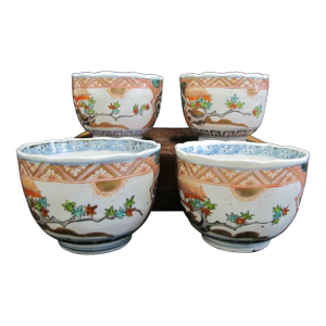 Japanese Porcelain Imari Flowering Branches Green Tea Rice Sake Cup Bowl Set