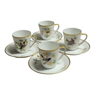 Vintage Hutschenreuther Germany Noblesse Audubon Bird Porcelain Demitasse Cups & Saucers, Set of 4 For Sale