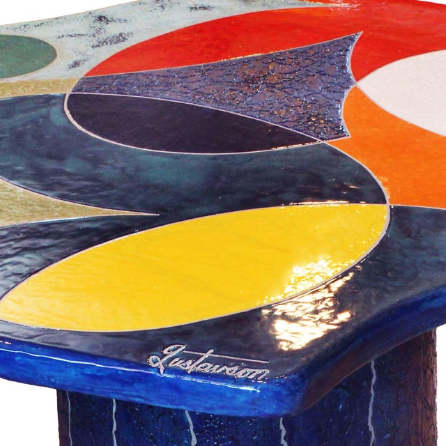 "Color Wheel" by Michael Gustavson, Raku Ceramic Functional Coffee Table, Miro-Inspired Contemporary California Art With Vibrant Colors For Sale - Image 4 of 7