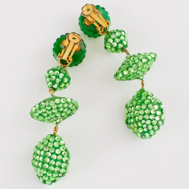 Green Richard Kerr Dangle Pistachio Green Crystal Clip Earrings For Sale - Image 8 of 8