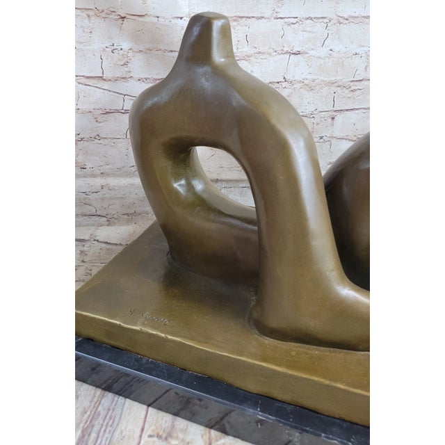 Bronze Abstract Henry Moore Bronze Metal Statue Sculpture Figure Decor on Marble Base For Sale - Image 8 of 10
