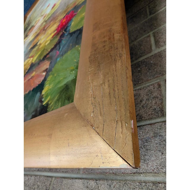 Wood Late 20th Century Framed Signed Vera Oxley Waterlilies Oil on Canvas For Sale - Image 7 of 12