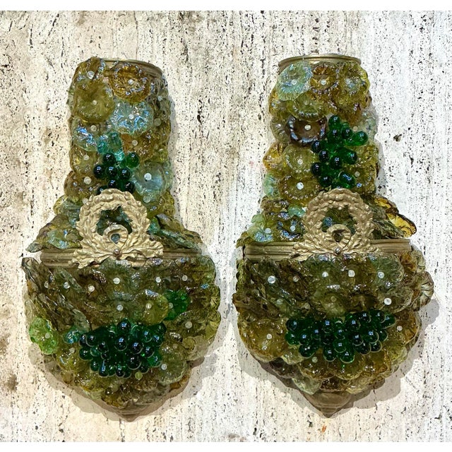 Vintage Italian Murano Glass Flower Sconce - A Pair For Sale - Image 10 of 12