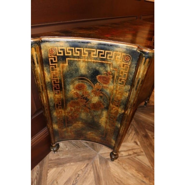 Metal 1980s Maitland-Smith Hand Painted (Phils Inc.) Chinoiserie Cabinet Hand Painted Pagoda & Figural Scene For Sale - Image 7 of 8