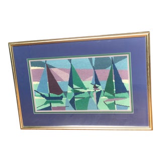 Mid Century Modern Abstract Needlepoint Sailboats For Sale
