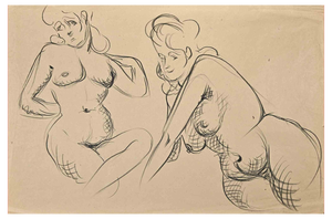 Jean Chapin, Posing Nude, Charcoal Drawing, 1950s
