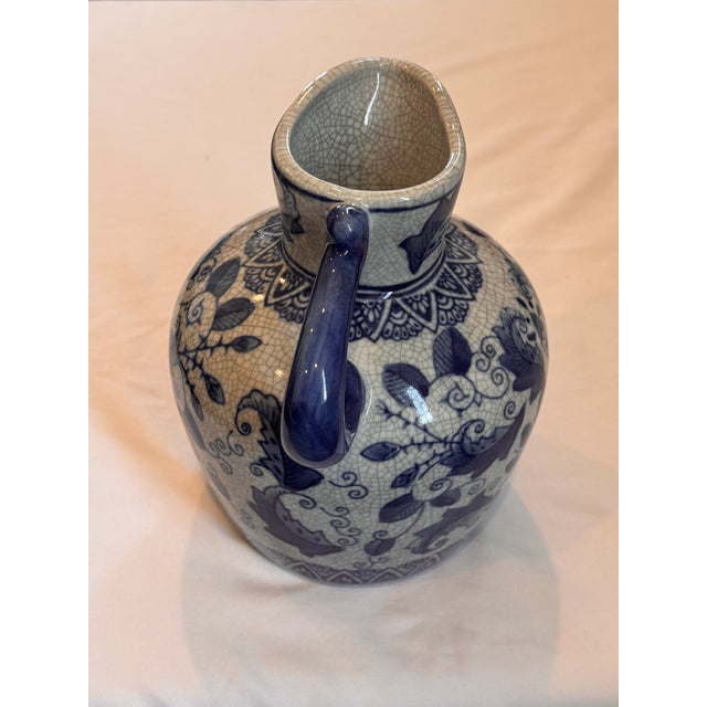 Mid 20th Century Vintage Chinese Blue and White Porcelain Pitcher With Crackle Glaze For Sale - Image 5 of 7