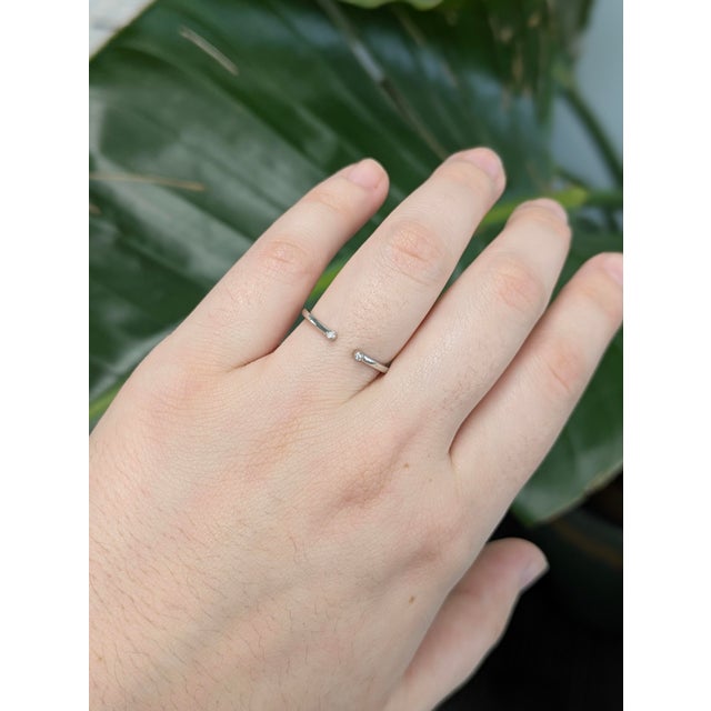 Modern 14k White Gold Open Band With Natural Diamond Accents | Stackable Ring, Size 6.75 For Sale - Image 3 of 8