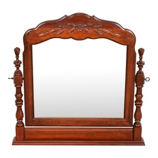 Thomasville French Provincial Carved Cherry Wood Dresser Top Vanity Swing Mirror For Sale