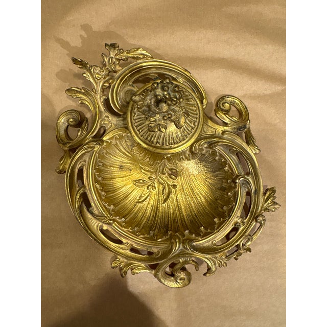 Late 19th Century Antique French Brass Inkwell & Stand For Sale - Image 5 of 7