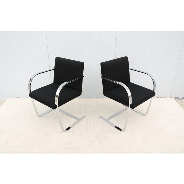 Ludwig Mies Van Der Rohe Brno Flat Bar Chairs in Black Fabric by Gordon - A Pair For Sale - Image 9 of 18