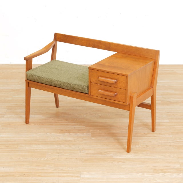 1960s Mid Century Entryway Bench in Teak & Green For Sale In Los Angeles - Image 6 of 10
