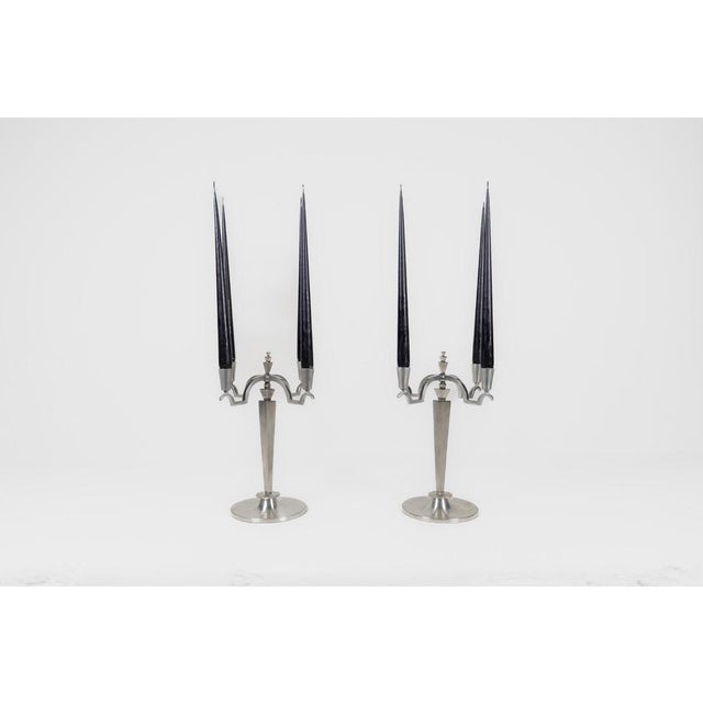 Art Deco Sculptural Candleholders in Pewter, Sweden, 1940s, Set of 2 For Sale - Image 4 of 16