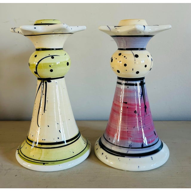 Modern Abstract Glazed Studio Pottery Candlesticks by Donna Toohey For Sale In Philadelphia - Image 6 of 9