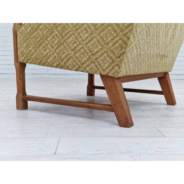 Vintage Danish Highback Armchair in Fabric and Oak, 1960s For Sale - Image 11 of 18