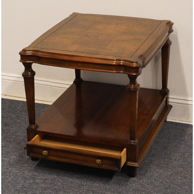 Late 20th Century Ethan Allen Collectors Classics 22" Pecan Rectangular Accent End Table W. Olive Ash Burl Veneer 13-8512 For Sale - Image 5 of 13