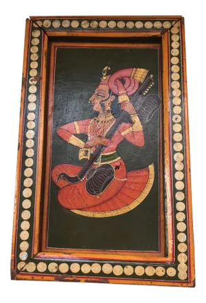 Hand-Painted Indian Sitar Player on Wood Box
