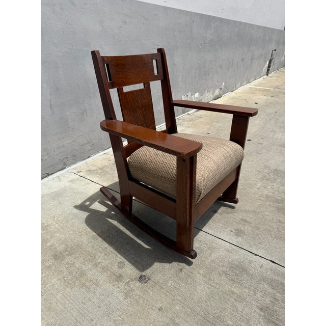 Arts & Crafts Early 20th Century Charles Stickley Mission Oak Rocking Chair For Sale - Image 3 of 9