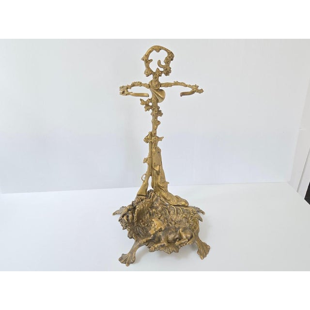 Vintage Hunting Scene Umbrella Stand in Gilded Brass, 1950s For Sale - Image 11 of 11