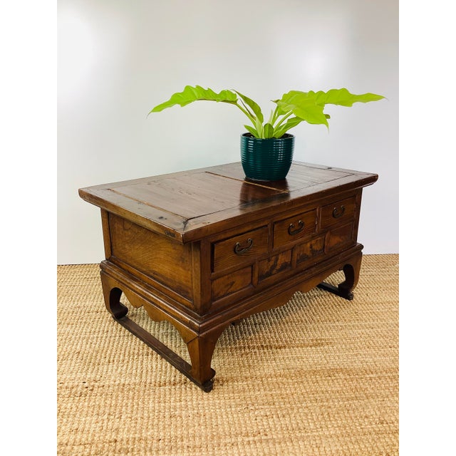 Brown Antique / Vintage Asian Wood Tea Chest / Scholars Desk Side Table For Sale - Image 8 of 11