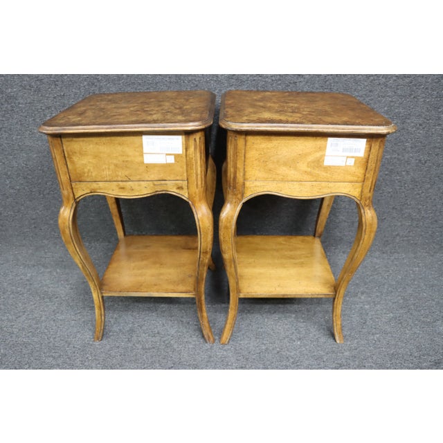 Stanley Furniture Cherry & Burlwood Top Nightstands/Pair For Sale - Image 9 of 11