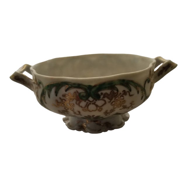 1950s Bone China Handled Petite Boullion Dish For Sale