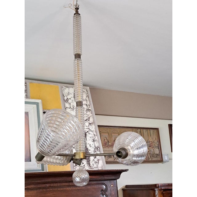 Vintage / Retro (1960s - 1980s) 1970s Modern Glass Teardrop Chandelier - 5 Vintage Lights Elegant 1970s modern chandelier...