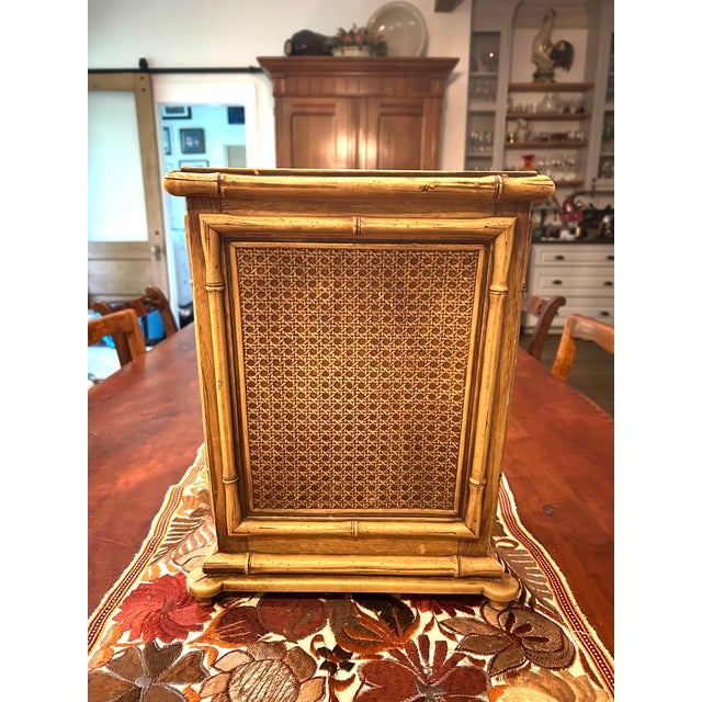 Hollywood Regency Faux Bamboo and Cane Wastebasket For Sale - Image 4 of 4