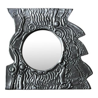 Small Brutalist Metal Wall Mirror By Don Drumm, Signed, Late 20Th Century For Sale