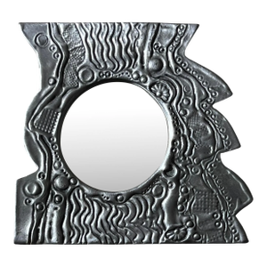 Small Brutalist Metal Wall Mirror By Don Drumm, Signed, Late 20Th Century