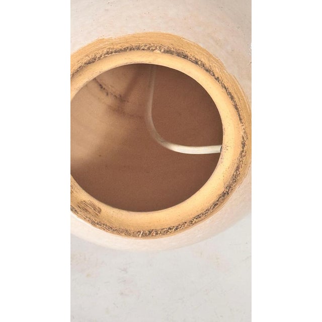 French Beige Ceramic Table Lamp with Geometric Relief Design in the style of Jean Besnard, 1970s For Sale - Image 12 of 14