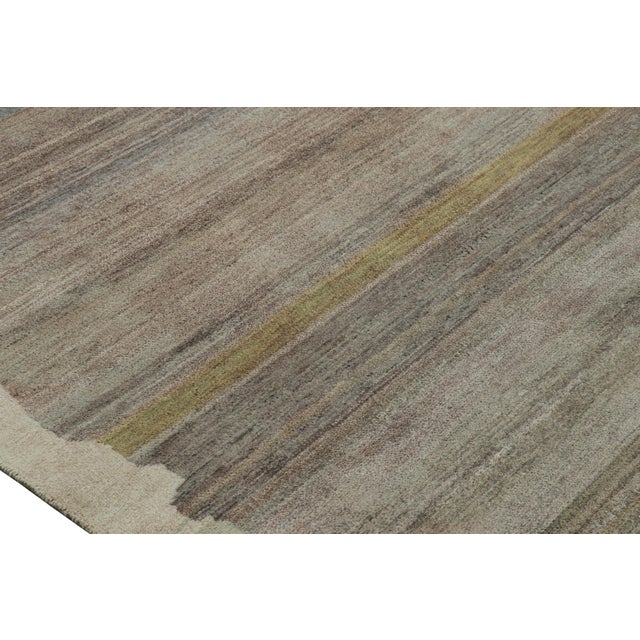 Modern Rug & Kilim’s Textural Rug in Green and Brown Stripes and Striae For Sale - Image 3 of 8