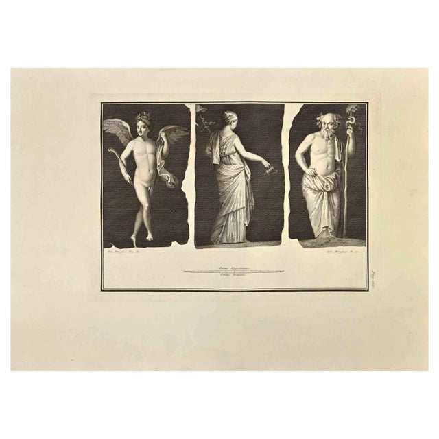 Carlo Nolli, Asclepius God, Flora Goddess and Cupid, Etching, 18th Century For Sale