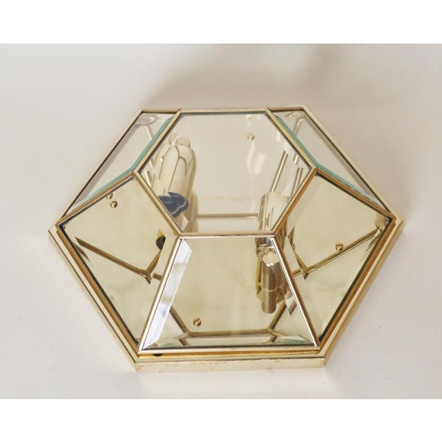 Hexagonal Gold-Plated Flush Mount or Wall Lamp with Faceted Glass, Italy, 1980s For Sale - Image 14 of 18