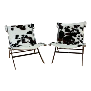 Mid Century Modern Antonio Citterio Style ”Timeless” Lounge Scissor Chairs, Newly Reupholstered in Cowhide - Pair
