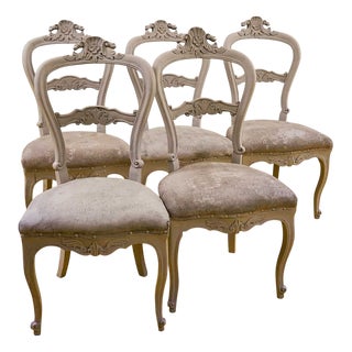 5 Dove Gray Chairs, 1900s, Set of 5 For Sale