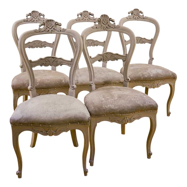 5 Dove Gray Chairs, 1900s, Set of 5 For Sale