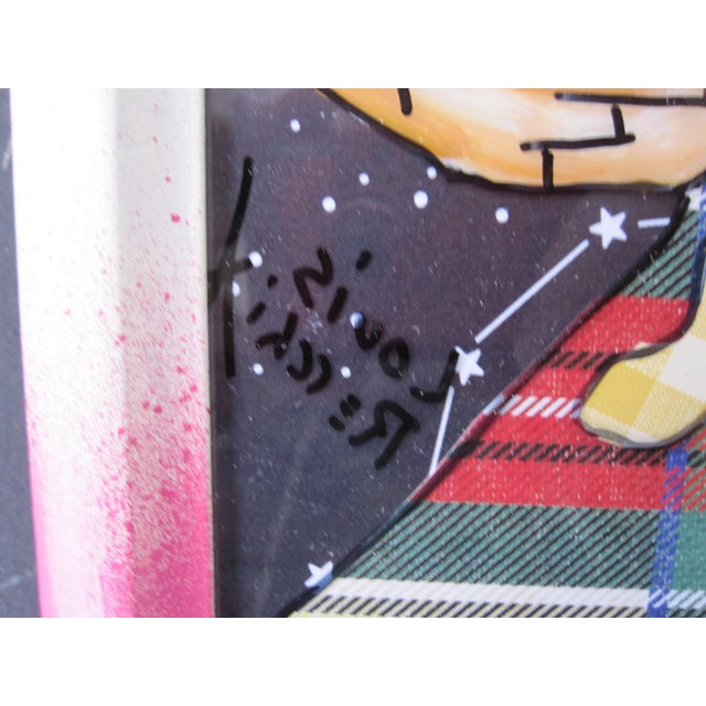 Picnic by Louis Recchia | Acrylic & Collage on Plexiglas featuring aliens and a picnic scene For Sale - Image 4 of 4