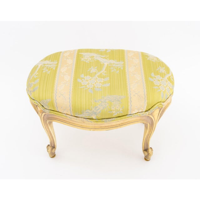 French Louis XV Style Silk Brocade Upholstered Footstool For Sale - Image 3 of 6