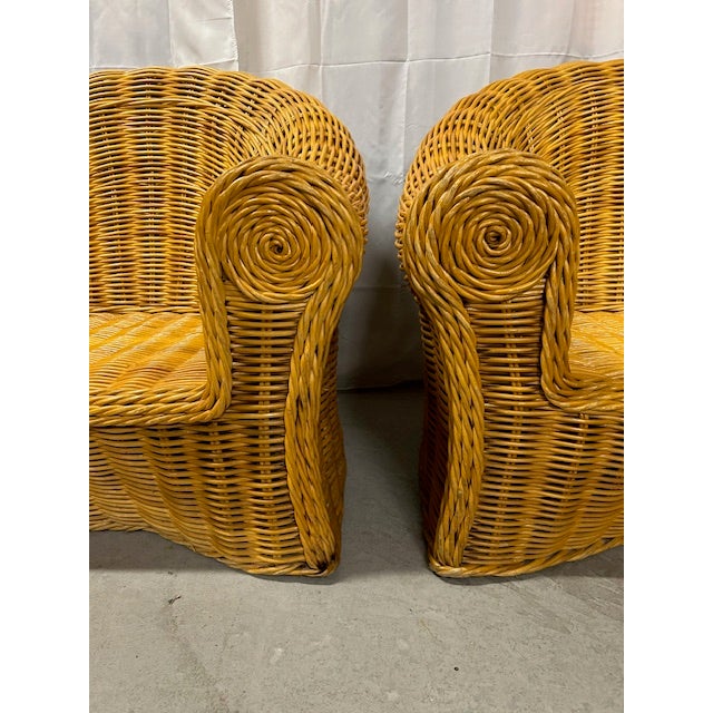 Late 20th Century Vintage Rattan Wicker Club Chairs, a Pair For Sale - Image 5 of 17