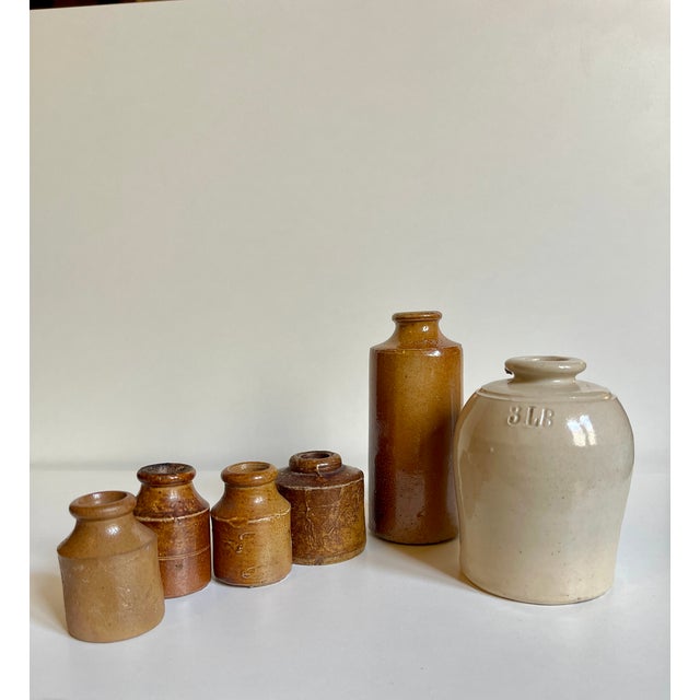 Brown The Victorian School Room Set of 4 Salt-Glazed Stoneware Ink Pots, C 1880 Pair of Antique Victorian Stoneware Master Jars (Coordinates With Set of 4 For Sale - Image 8 of 14