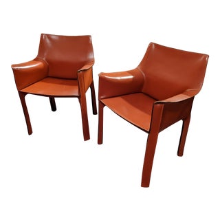1970s Vintage Mario Bellinni Cab 414 Leather Arm Chairs - a Pair For Sale